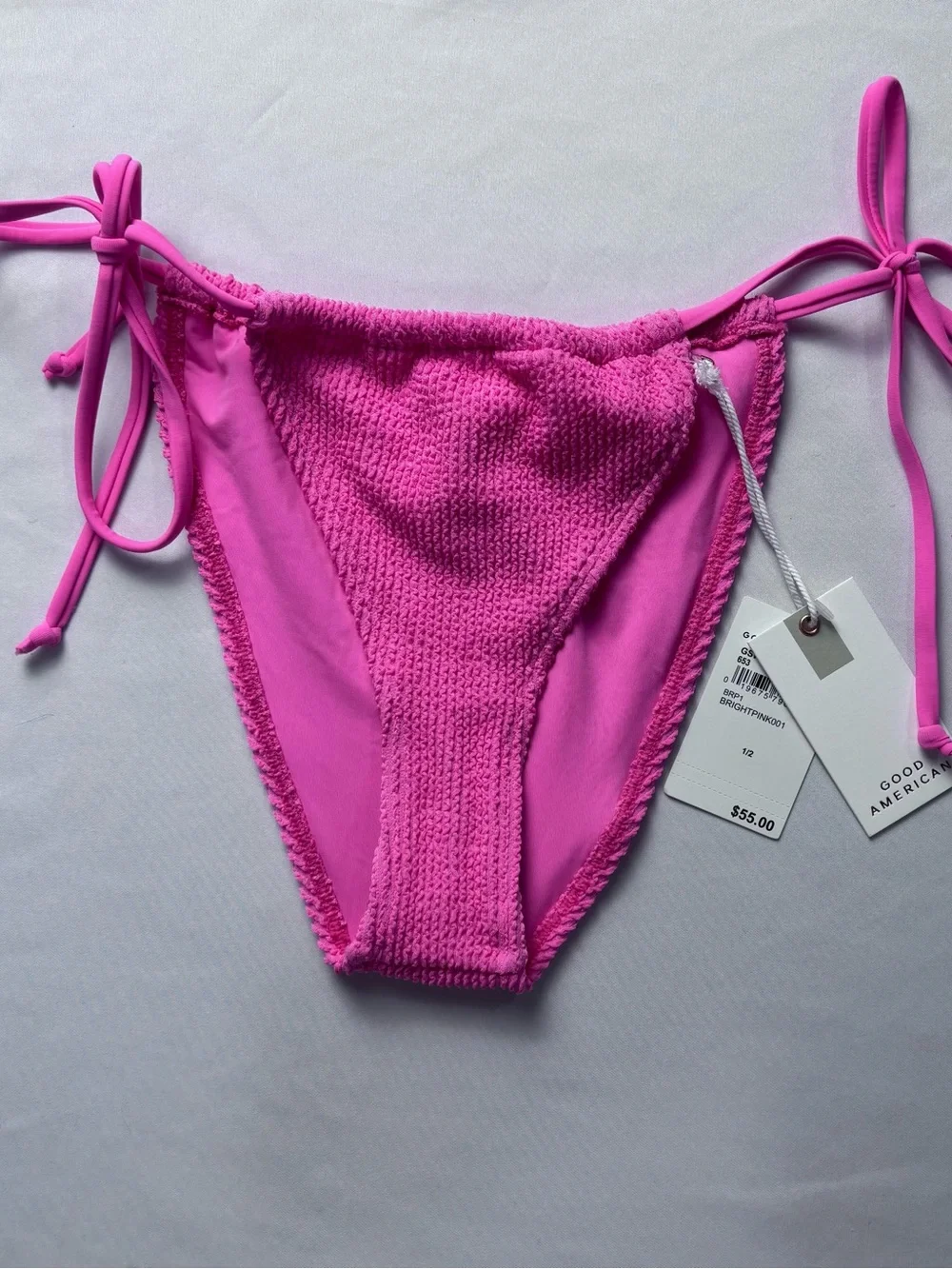 Good American Vibrant Pink Smocked Tie-Side Bikini Bottom